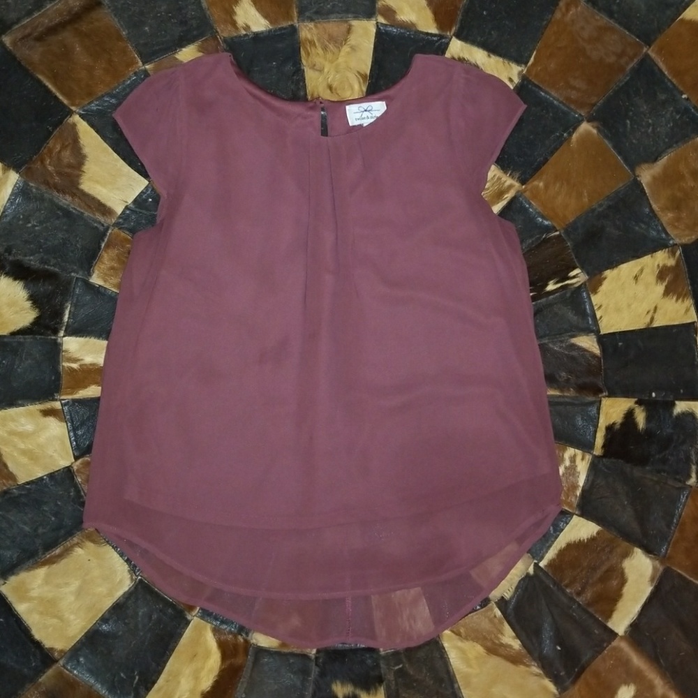 Short sleeve chiffon blouse-Burgundy